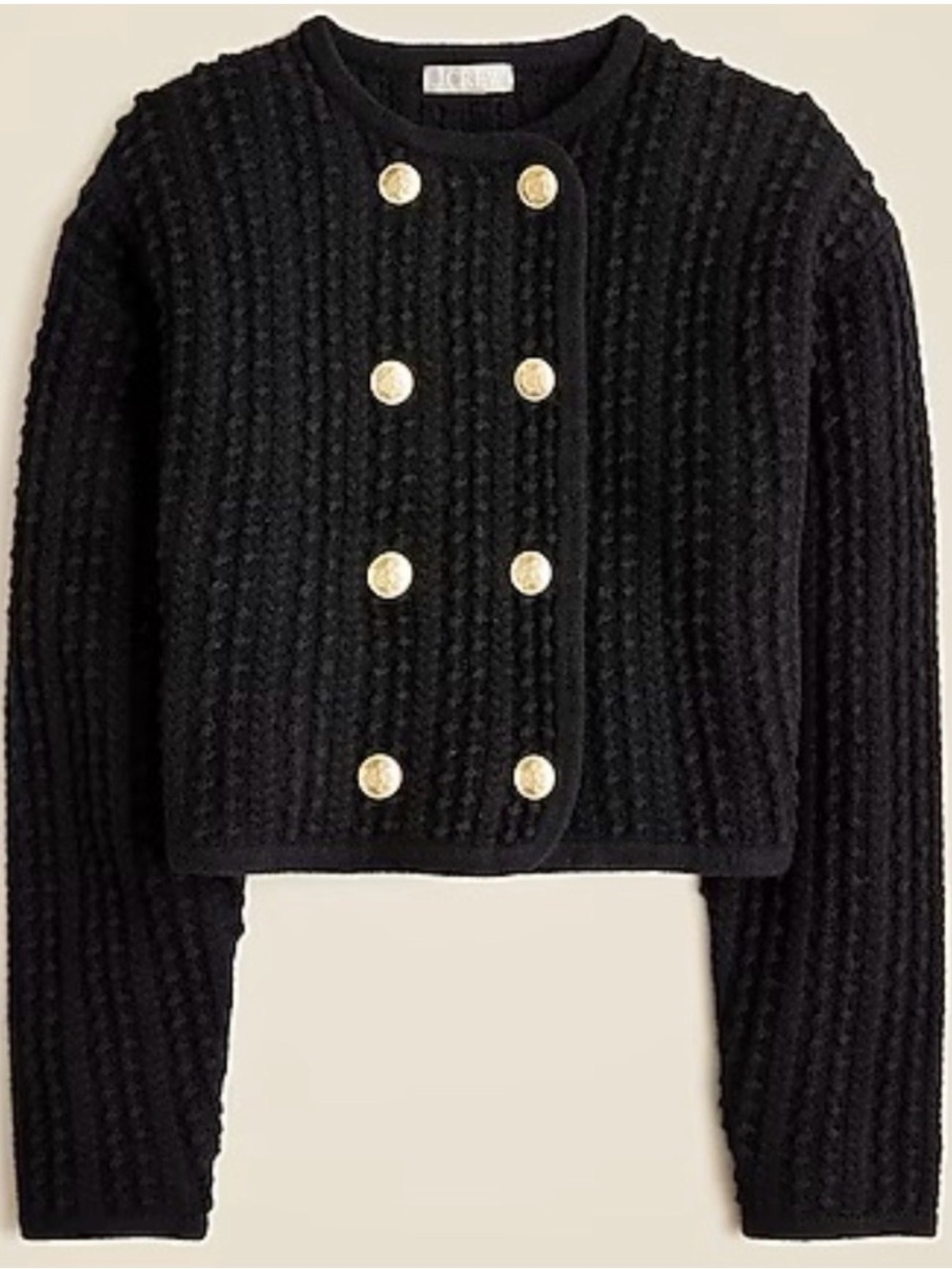J. Crew Black Cropped Knit Cardigan with Gold Buttons